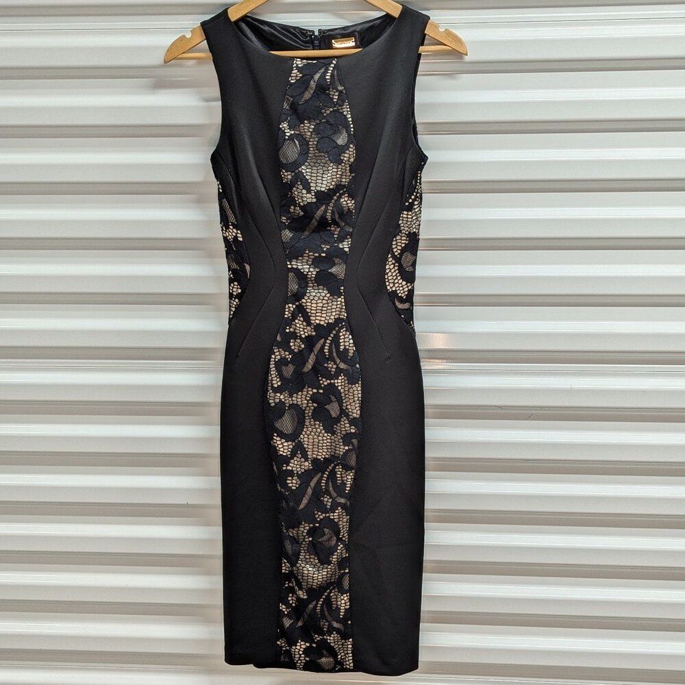 Adrianna Papell Size XS Black & Cream Bodycon Sheath Dress Business Career